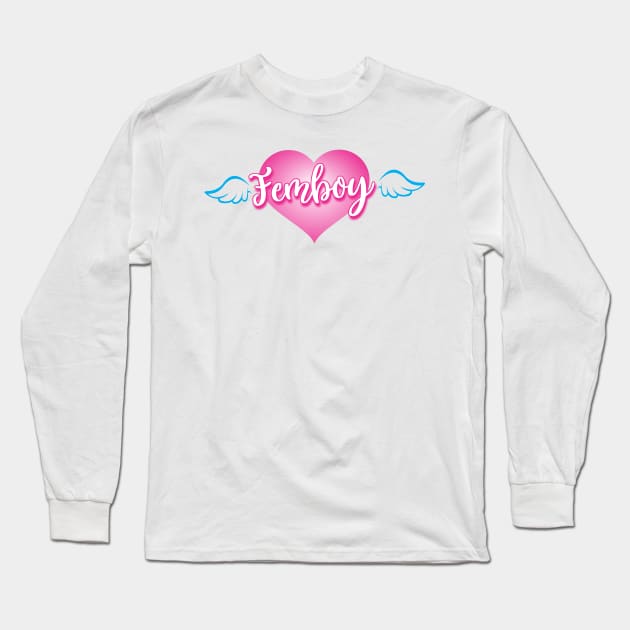 FEMBOY Angel Wings and Heart Long Sleeve T-Shirt by QCult